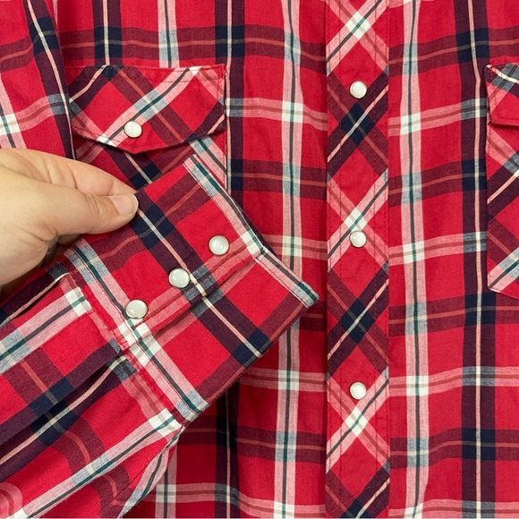 Wrangler Western Long Sleeve Plaid Pearl Snap Shirt. Size 20x36 Tall. - Picture 2 of 5